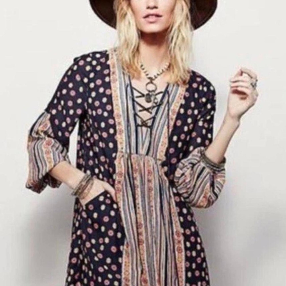 Free People multi colored mini dress #boho #festival size small runs large